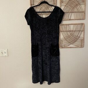 Kim Messier Crushed Velvet Dress Cap Sleeve Lagenlook Dark Cottagecore S/M? B20